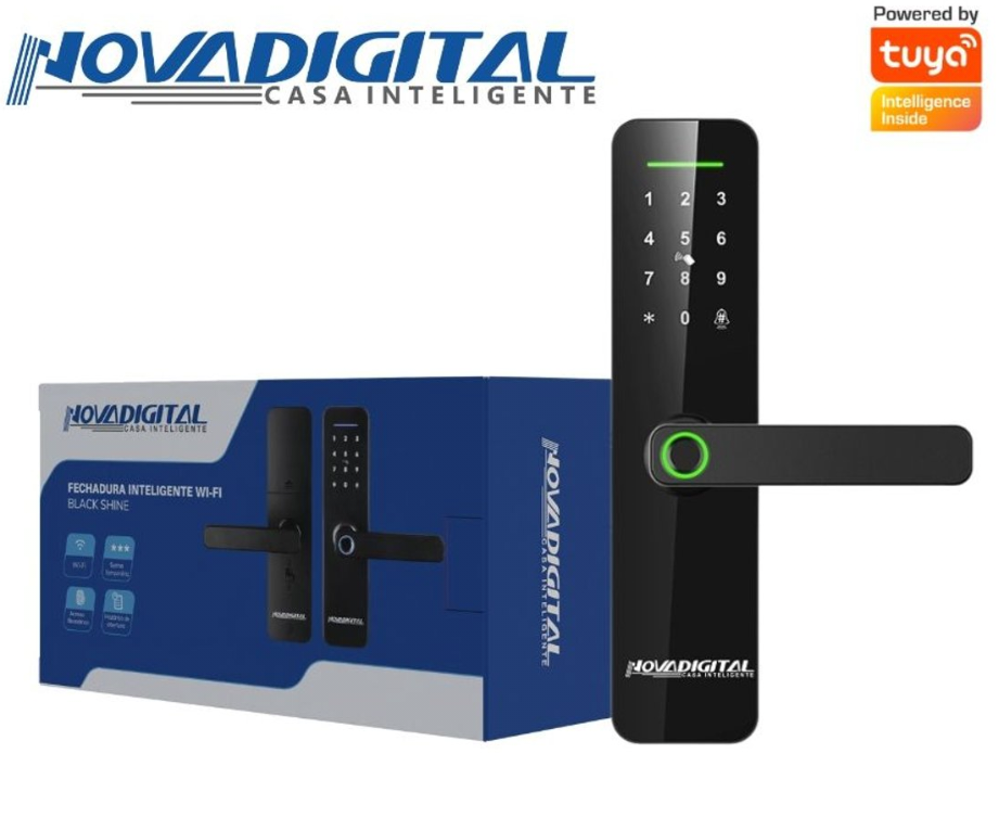 Nova Digital Black Shine — Fechadura Inteligente Wi-Fi de Embutir